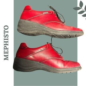 Mephisto Women’s Red Leather Lace Up Walking Shoe Wedge Size 7.5